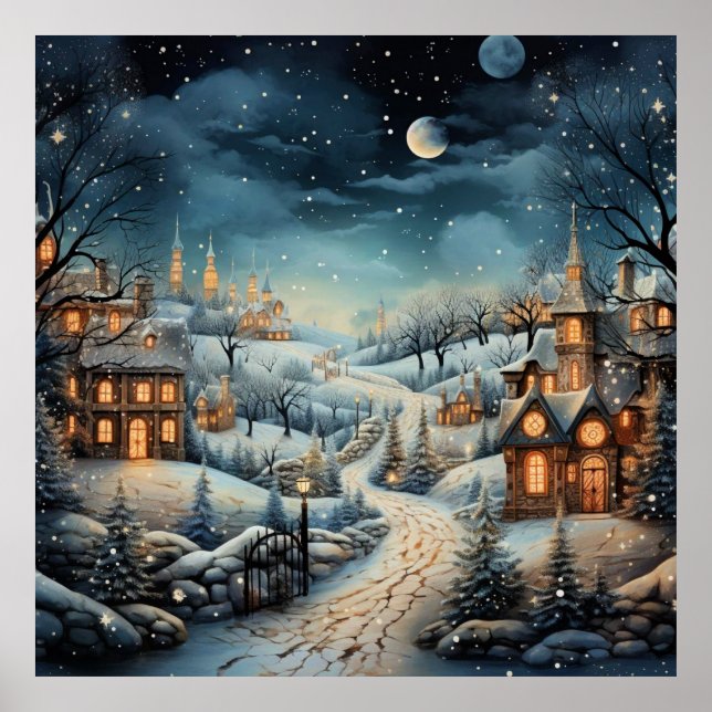 Poster Illustration décorative du village de Noël (Devant)