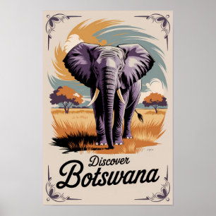 Poster Illustration d'éléphant au Botswana Art de voyage 