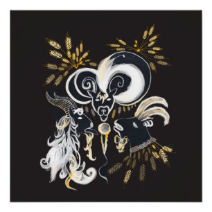 Poster Illustration d'encre de chèvre noire et blanche