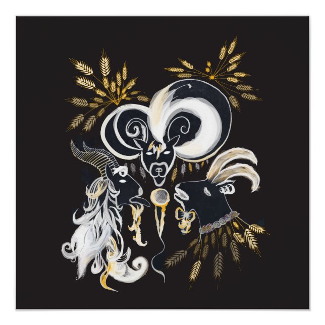 Poster Illustration d'encre de chèvre noire et blanche (Devant)