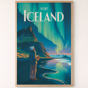 Poster Illustration des aurores boréales d'Islande Art de