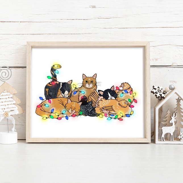 Poster Illustration des chats et poulets de Noël (Créateur téléchargé)