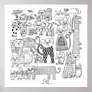 Poster Illustration des chats noirs et blancs