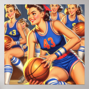 Poster Illustration des filles de basket-ball vintage