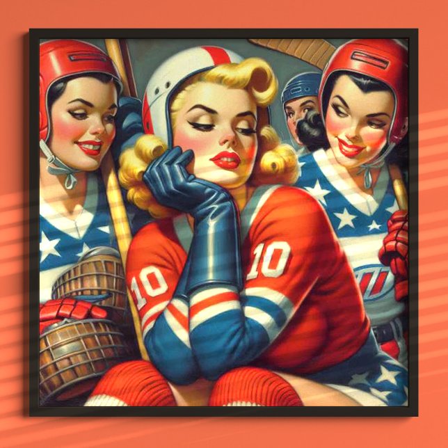 Poster Illustration des filles de hockey vintage (Créateur téléchargé)