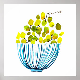 Poster Illustration des fruits de l'aquarelle des raisins