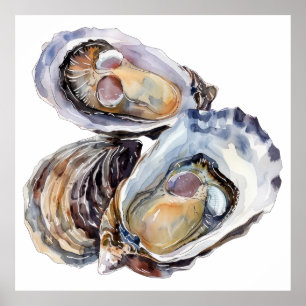 Poster Illustration des huîtres d'aquarelle vives
