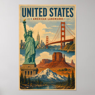 Poster Illustration des monuments américains des États-Un