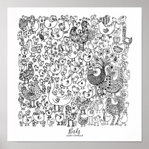 Poster Illustration des oiseaux en noir et blanc