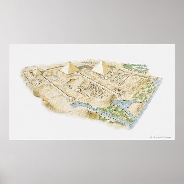 Poster Illustration des pyramides de Gizeh (Devant)