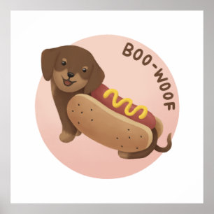 Poster Illustration d'Halloween : Boo-Woof (Dachshund)