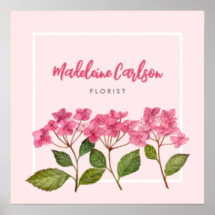 Poster Illustration d'hydrangeas roses en aquarelle