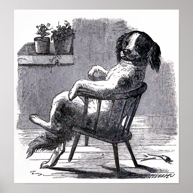Poster Illustration "Dog Sitting in a Chair" (Devant)