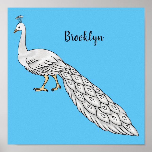 Poster Illustration d'oiseau de paon blanc (Devant)