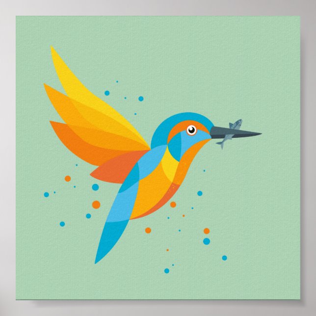 Poster Illustration d'oiseaux - Kingfisher (Devant)