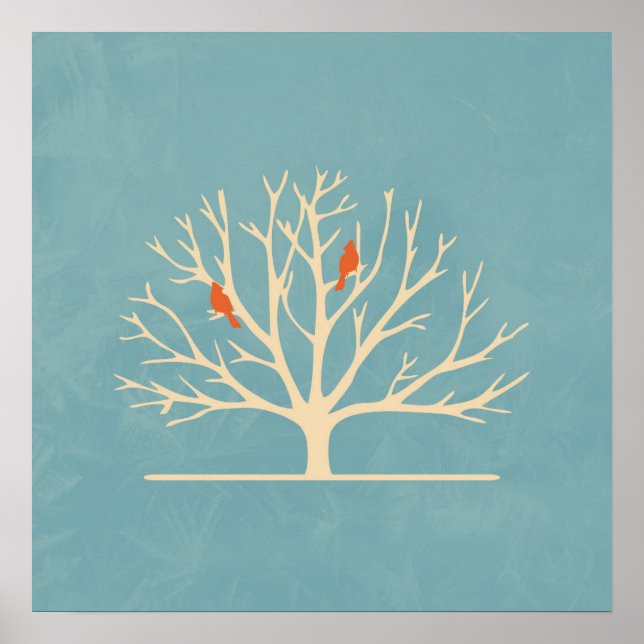 Poster Illustration d'Oiseaux oranges modernes dans un gr (Devant)