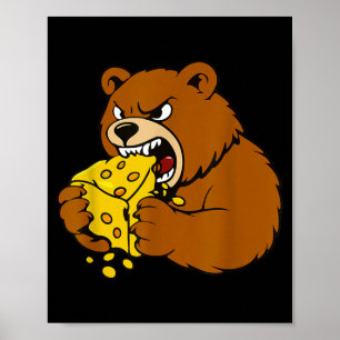 Poster Illustration d'ours drôle mangeant du fromage pour
