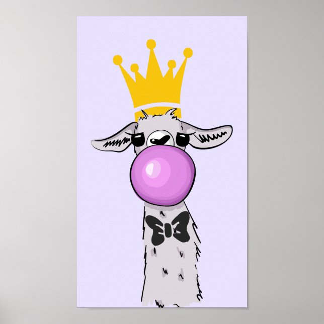 Poster Illustration drôle de lama soufflant une bulle ros (Devant)