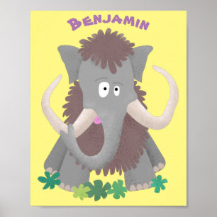 Poster Illustration drôle de mammouth laineux