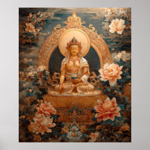Illustration du Bouddha Golden Maitreya en fleurs 