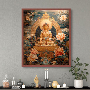 Poster Illustration du Bouddha Golden Maitreya en fleurs 