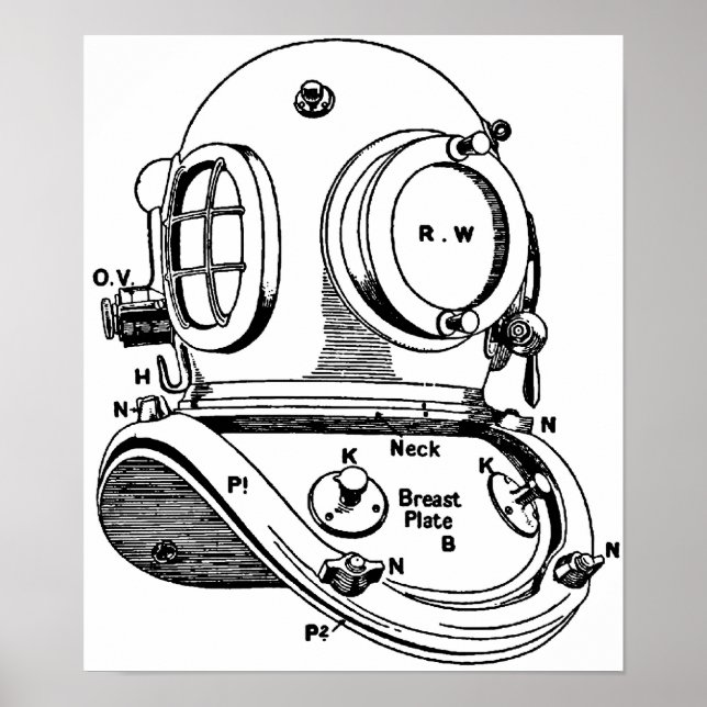 Poster Illustration du casque de plongée (Devant)