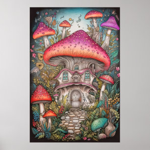 Poster Illustration du champignon psychédélique rétro col