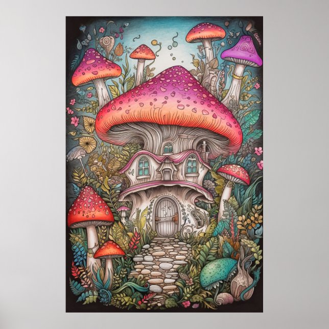 Poster Illustration du champignon psychédélique rétro col (Devant)