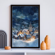 Illustration du ciel nocturne Village dans la neig