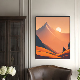 Poster Illustration du coucher de soleil des montagnes Re
