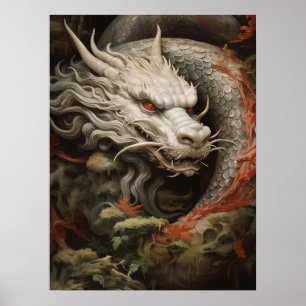 Poster Illustration du dragon oriental argenté Imprimer/