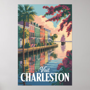 Poster Illustration du front de mer de Charleston Carolin