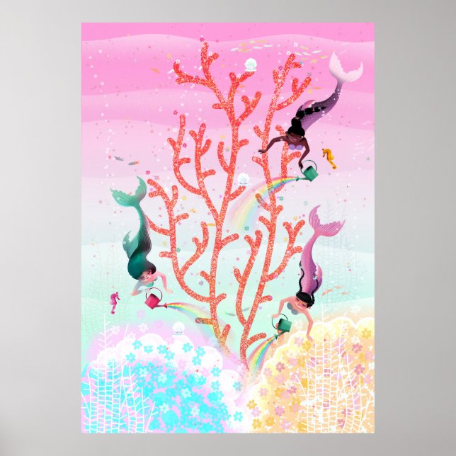 Poster Illustration du jardin de corail des sirènes (Devant)
