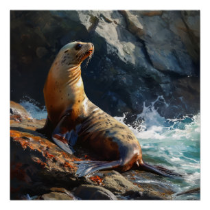 Poster Illustration du lion de mer