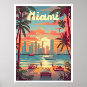 Poster Illustration du Miami Florida Art Vintage voyage