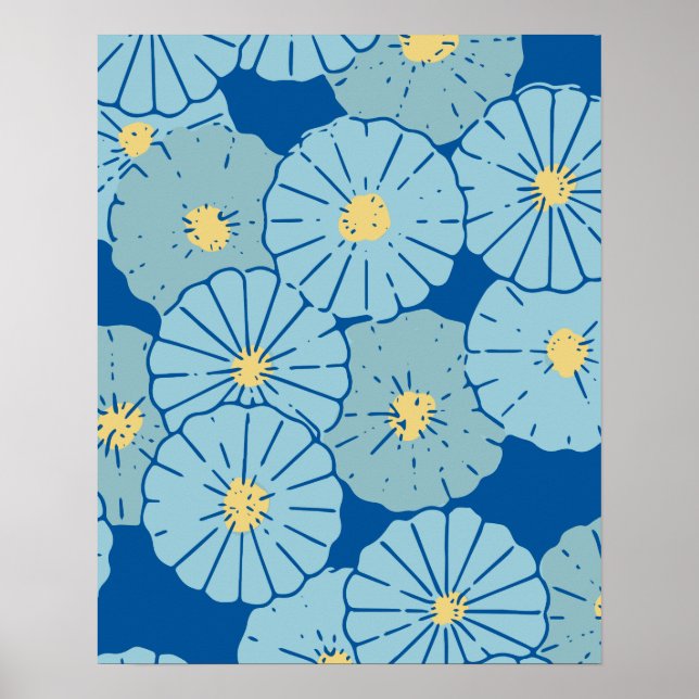 Poster Illustration du motif floral bleu japonais (Devant)