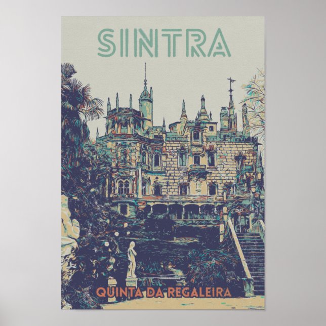 Poster Illustration du Palais Sintra Regaleira Portugal (Devant)