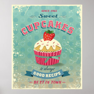 Poster Illustration du panneau de cupcakes vintages