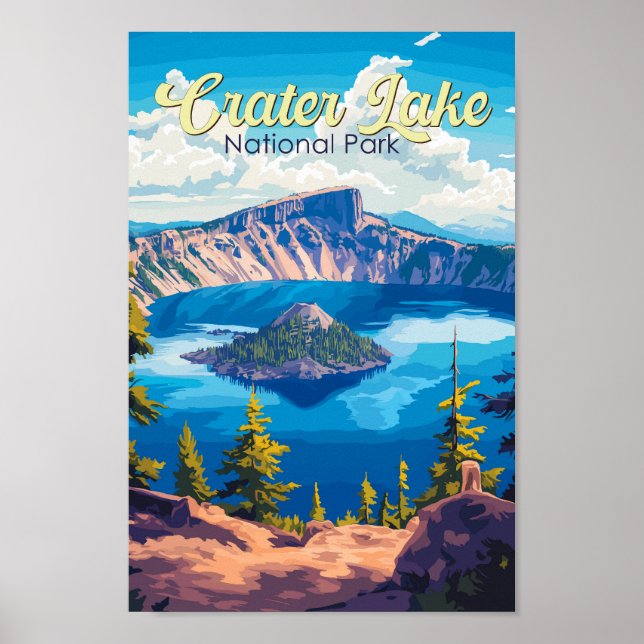 Poster Illustration du parc national Crater Lake Art de v (Devant)