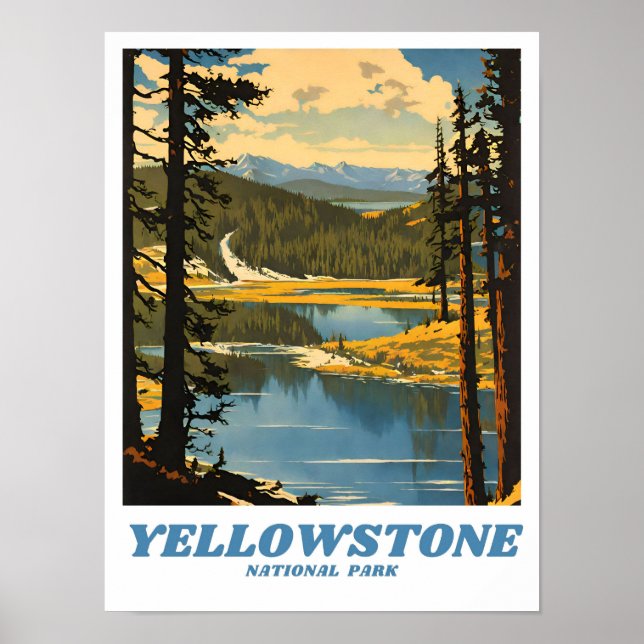 Poster Illustration du parc national Yellowstone retro de (Devant)