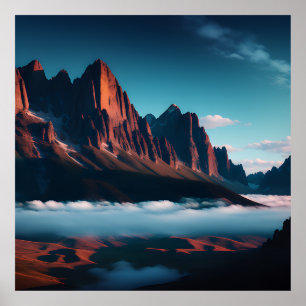 Poster Illustration du paysage de la montagne Retro Rouge