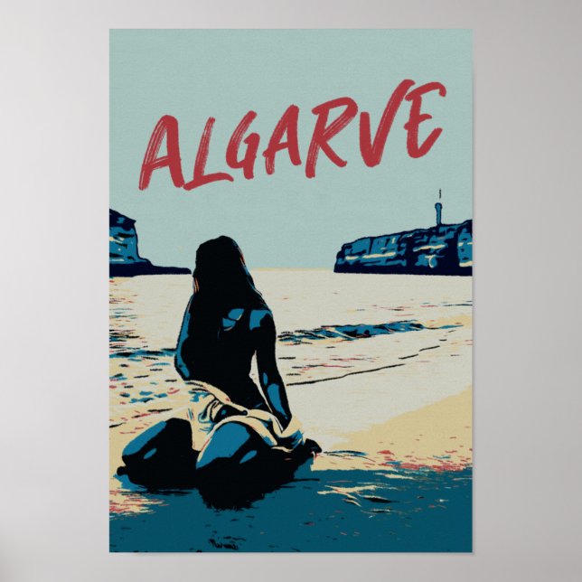 Poster Illustration du paysage de plage Algarve Portugal  (Devant)