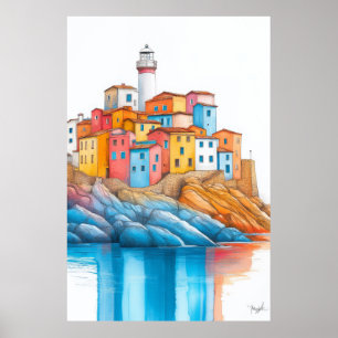 Poster Illustration du phare de la mer Dessin Pastel