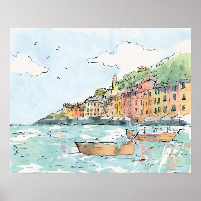 Poster Illustration du port de Porofino (Devant)