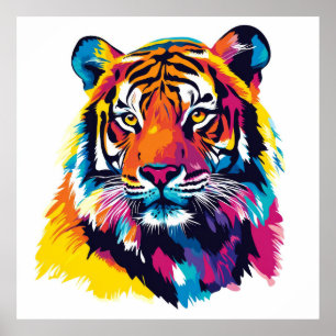 Poster Illustration du portrait du tigre Peinture aquarel
