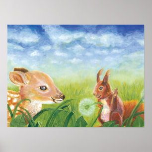 Poster Illustration du printemps de l'écureuil et de la f