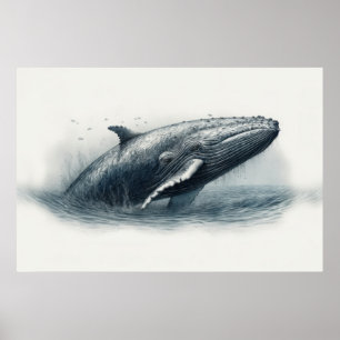 Poster Illustration du saut de baleine hors de l'océan