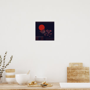 Poster Illustration du soleil rouge avec un rouge-gorge