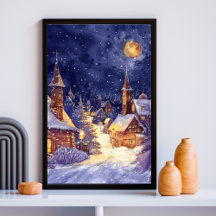 Illustration du village de Noël dans la nuit de ne