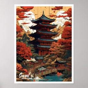 Poster Illustration du Vintage voyage artistique de Séoul